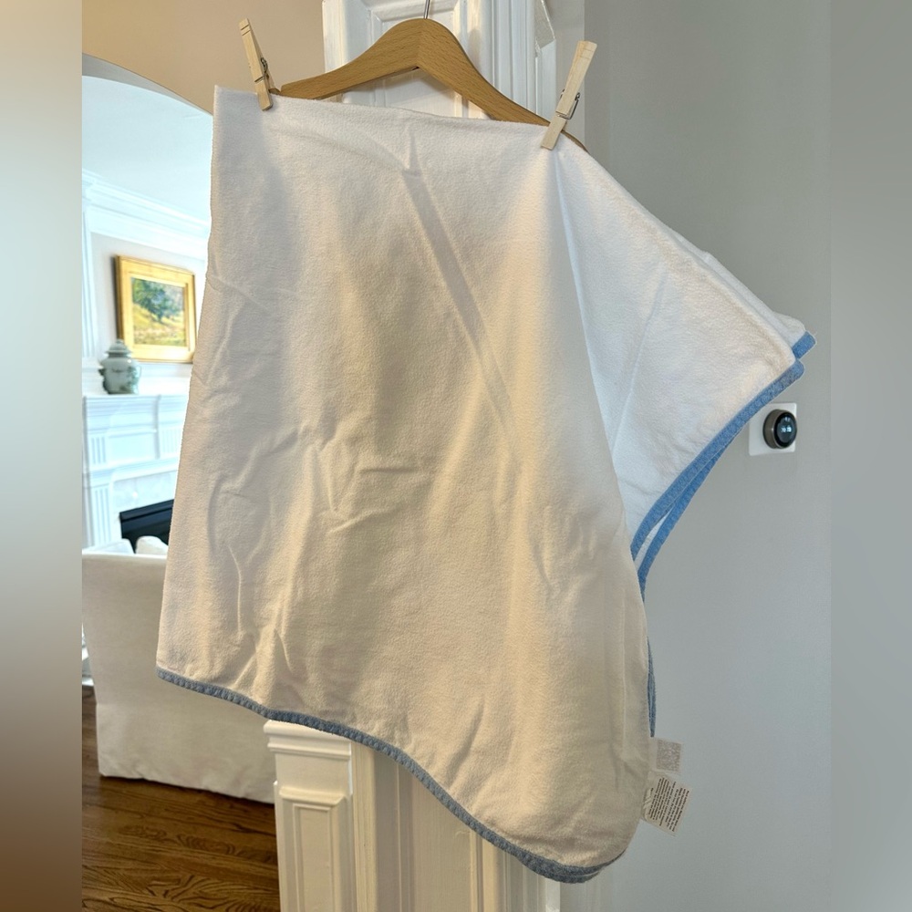 Moms on Call swaddle blanket white with blue trim